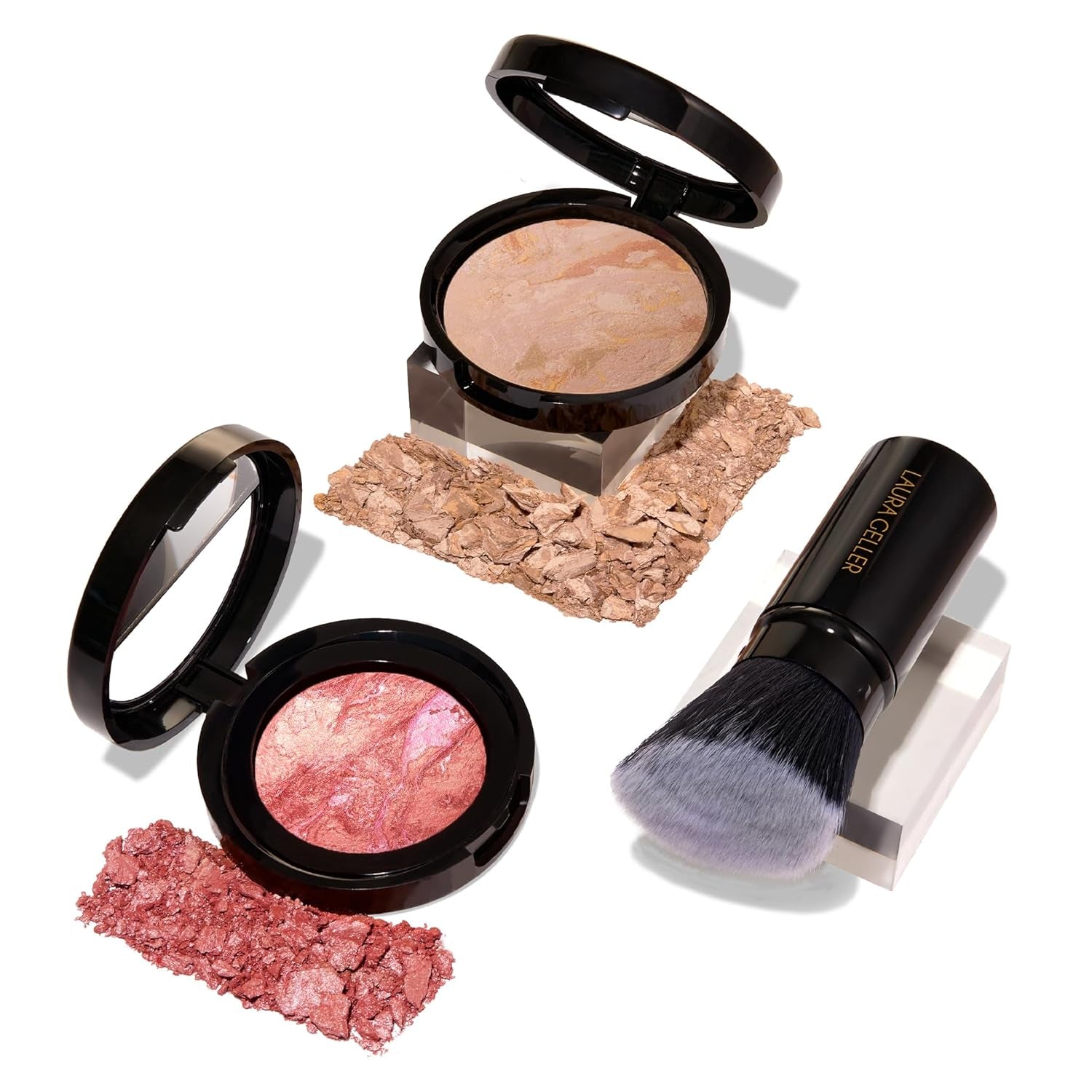 Blush-N-Balance 3Pc Kit Baked Balance-N-Brighten Color Correcting Foundation, Fair + Retractable Kabuki Brush + Baked Blush-N-Brighten, Tropic Hues