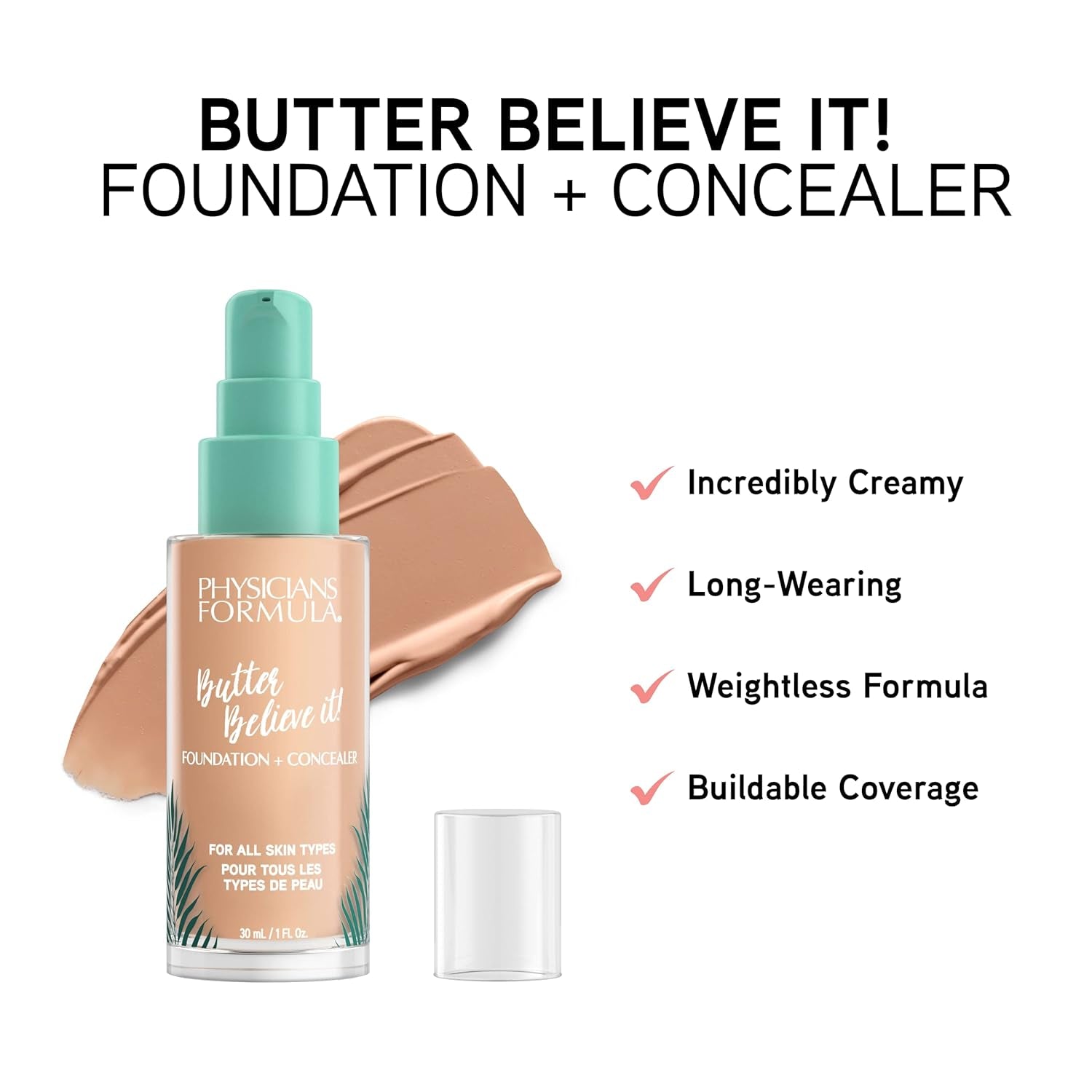 Butter Believe It! Foundation + Concealer Fair-To-Light | Dermatologist Tested, Clinicially Tested