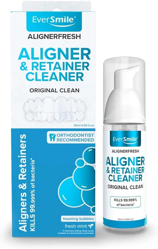 Alignerfresh Original Clean - Alignerfresh Cleaning Foam for Invisalign, Clearcorrect, Essix, Hawley Trays/Aligners. Cleans, Eliminates Bacteria, Whitens Teeth & Fights Bad Breath (50Ml)