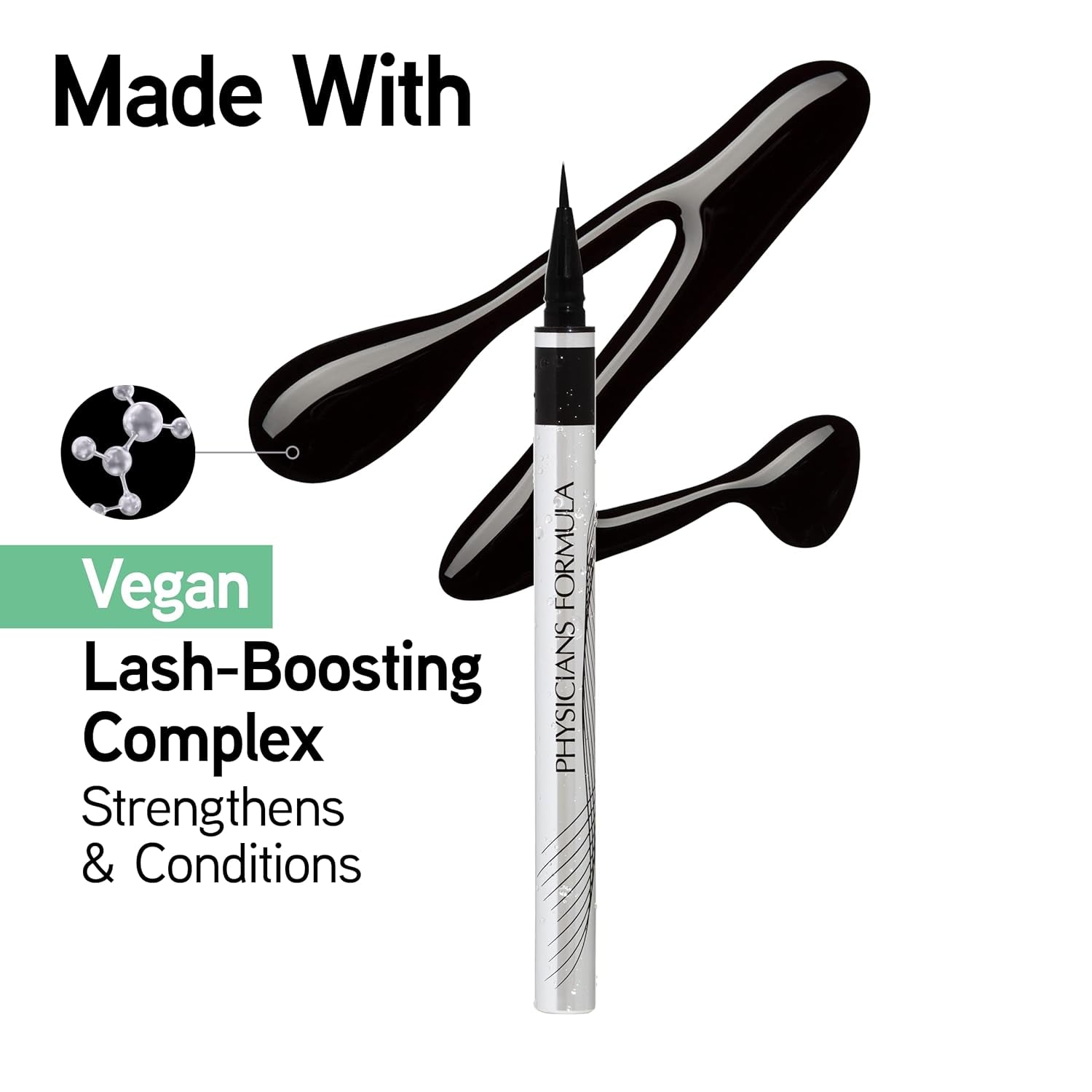 Eye Booster Super Slim Liquid Eyeliner, Waterproof Precision with a Lash-Boosting Complex, Natural Finish, & Sensitive Skin Approved, Cruelty-Free & Vegan -Ultra Black