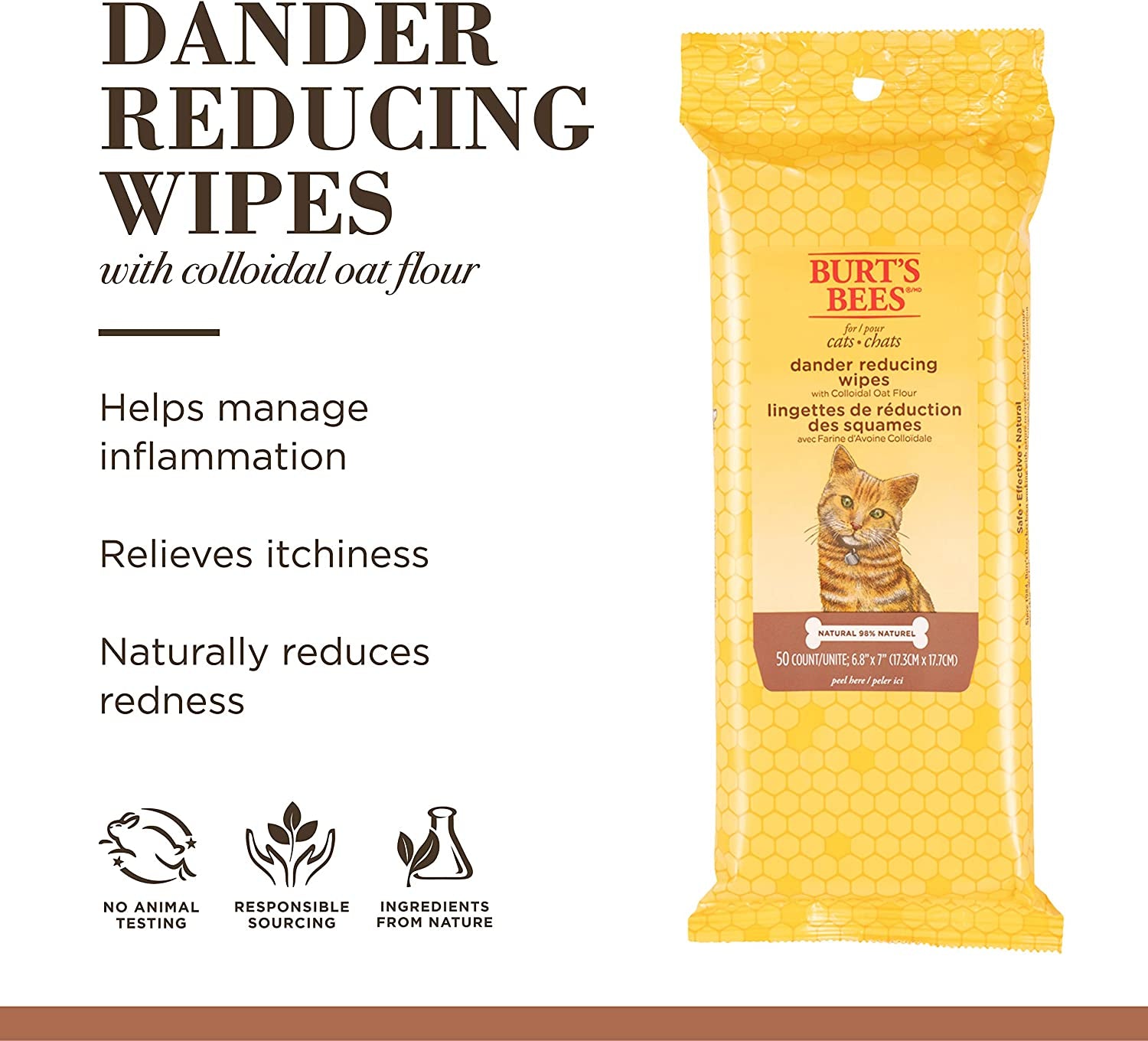 , Cat Wipe - Naturally Derived Dander Reducing Cat Grooming Wipes - Kitten Grooming Essentials - Gentle Cat Dander Wipes for Cats - Cleaning Wipes for Cats - Cat Face Wipes - 50 Ct